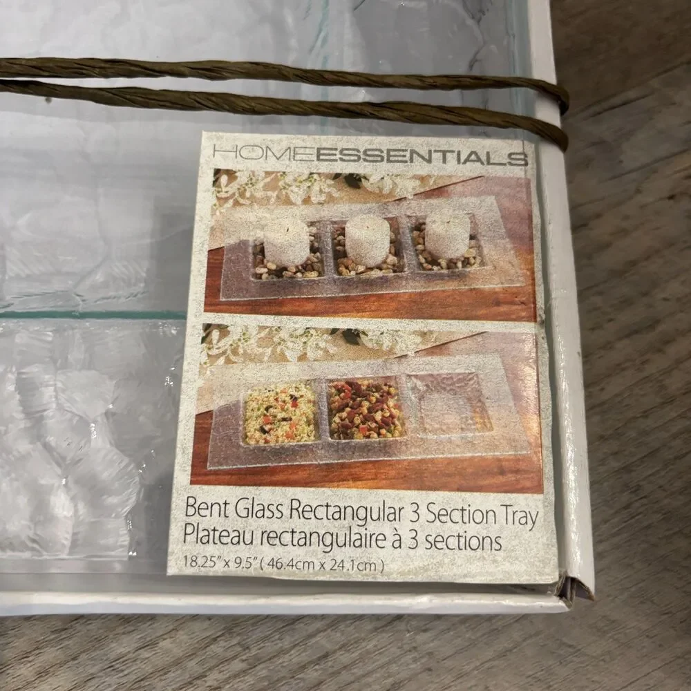 Home Essentials Bent Glass Rectangular 3 Section Serving Tray 18.25
